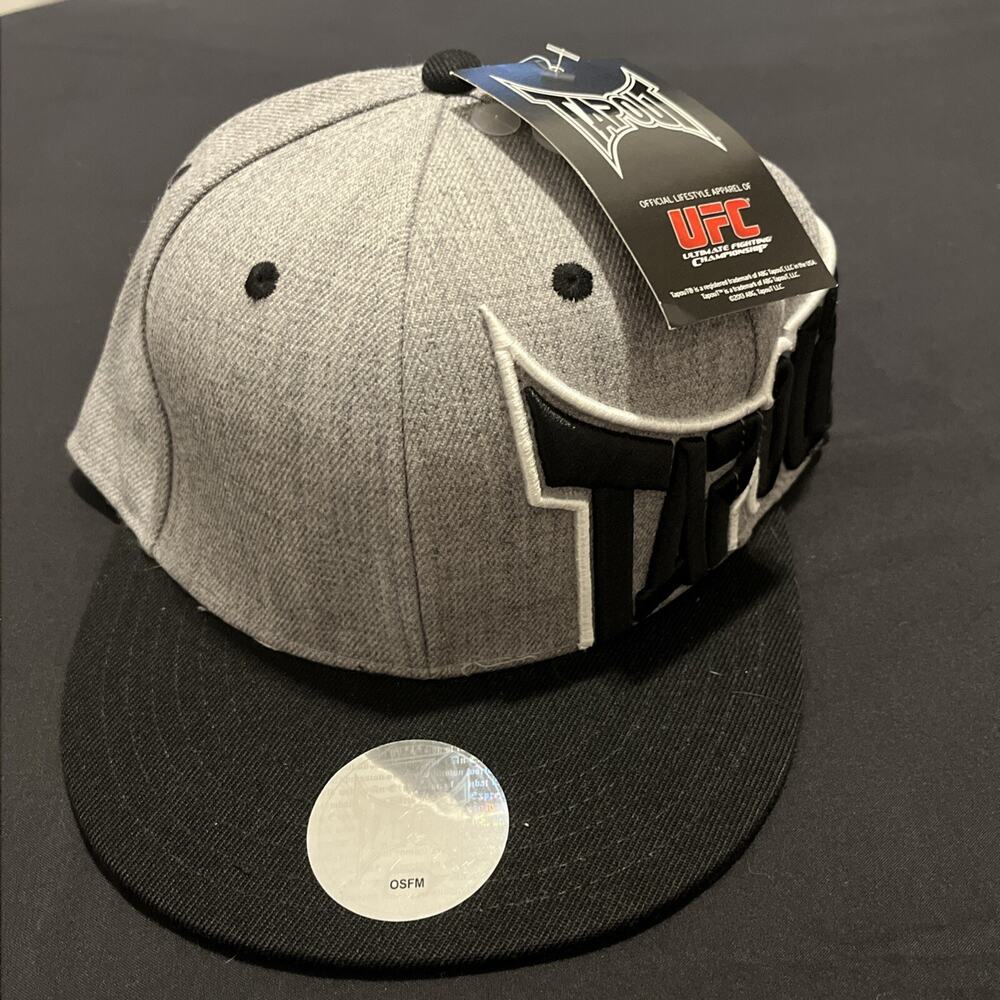 NWT UFC Tapout Snapback Hat Y2K Grey With Black Embroidery
